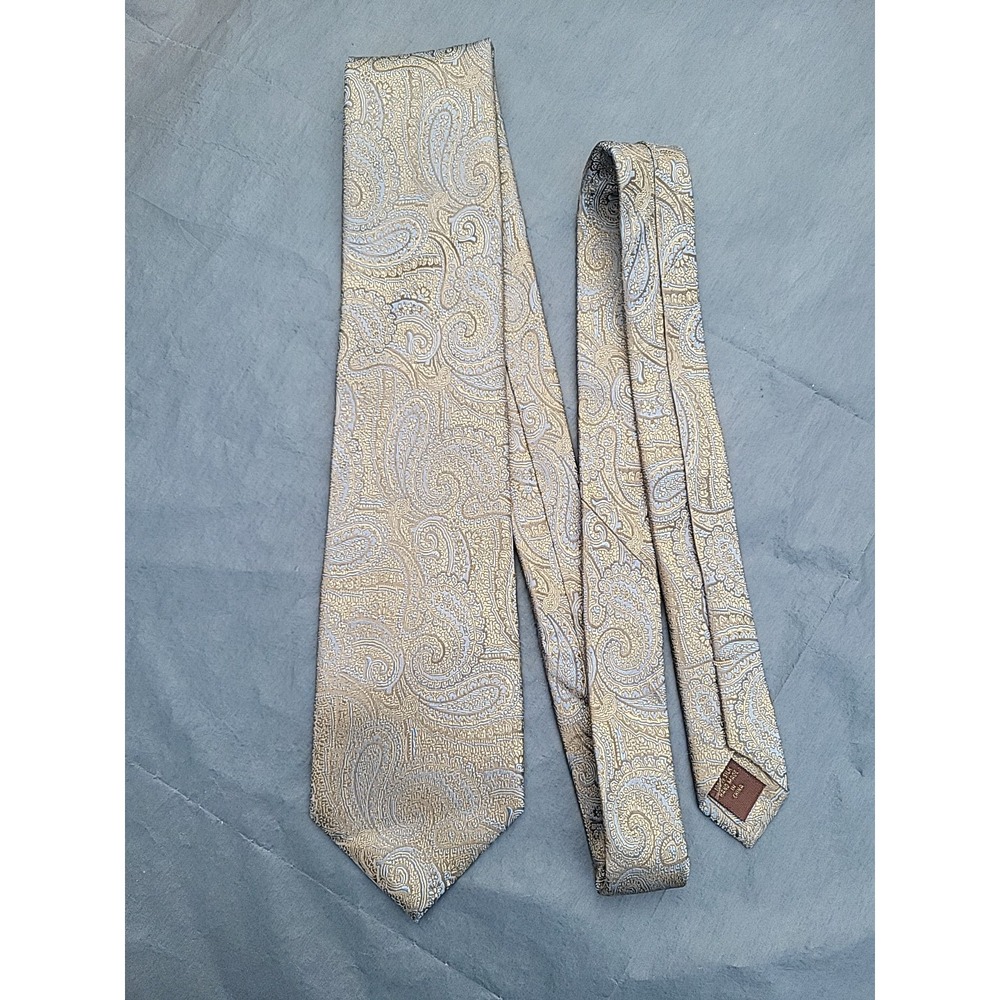 Tasso Elba‎ Gold & Blue Paisley Silk Tie Necktie 100% Silk Designer